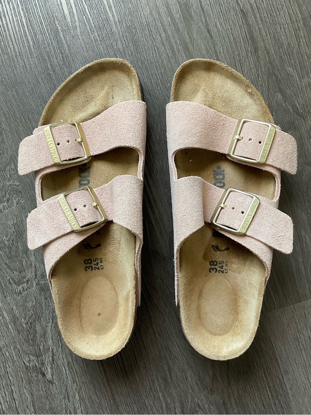 Birkenstock Pink Suede Gold Buckle Sandals